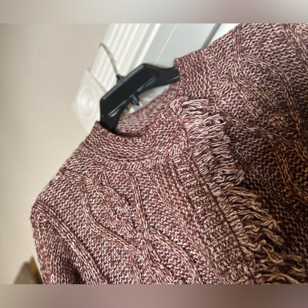Tribal~Fringed~Cable Knit~Burgundy/Cream~Variegated~Sweater~Cardigan~Size TG/XL - Picture 11 of 16